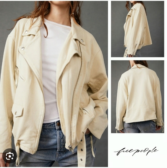 We The Free Jackets & Blazers - We the Free Women's Boho Grunge Oversized Casual Tan Rebel Knit Moto Jacket Sz L